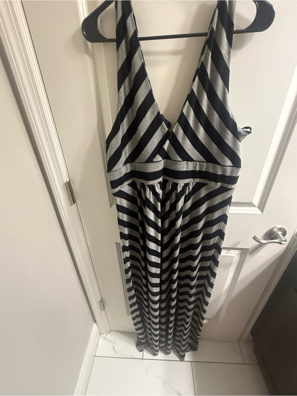 torrid Black & Gray Striped V-Neck Maxi Dress
